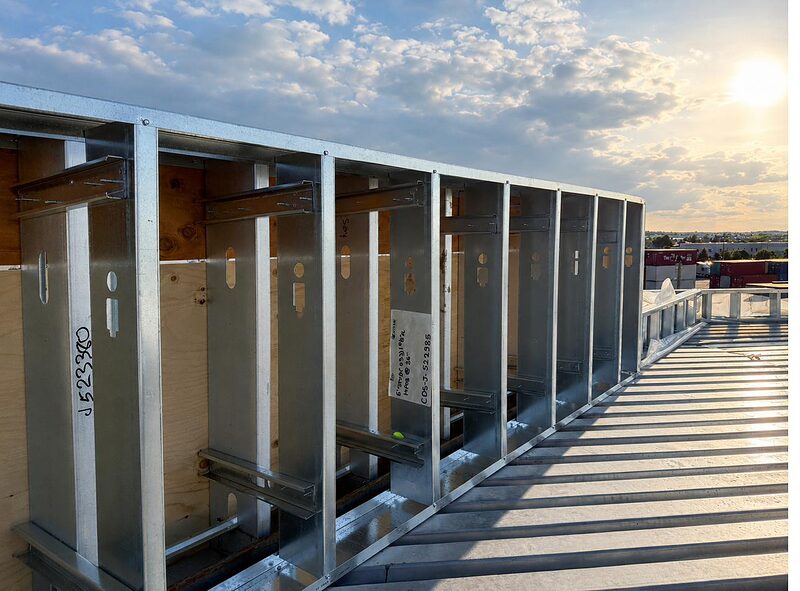 Rooftop steel framing on a commercial building