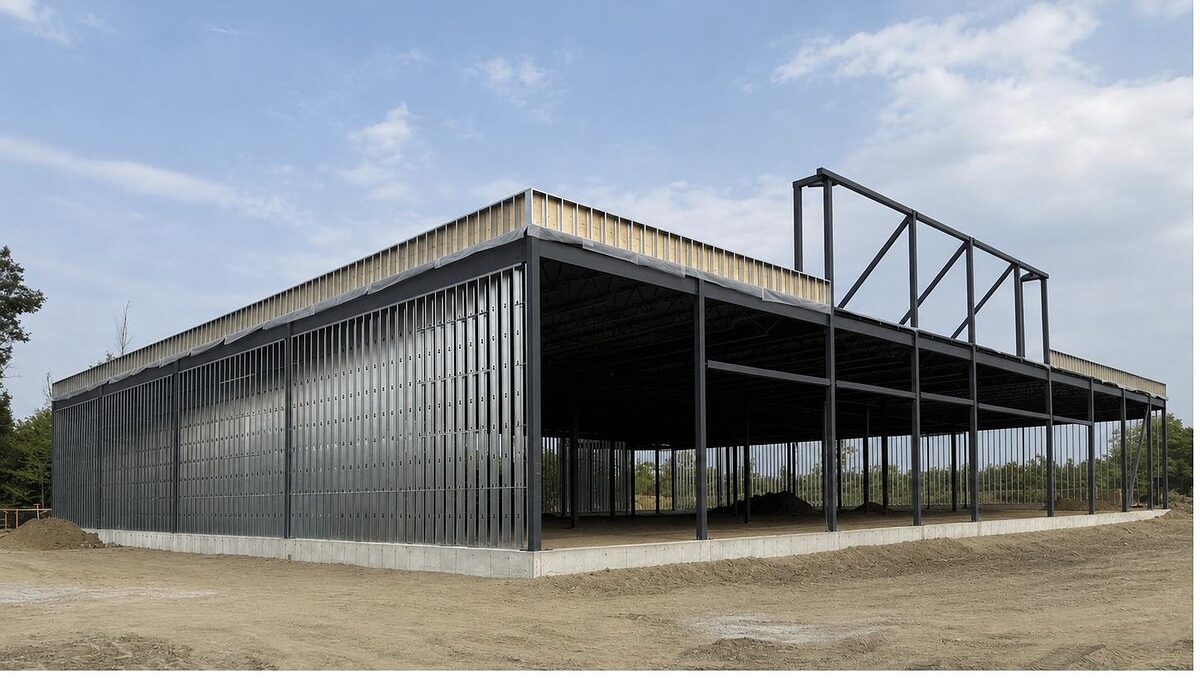Light-gauge steel framing on a commercial building shell